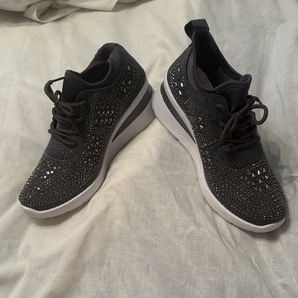 Women's Embellished Grey Slip-On Wedge Sneakers